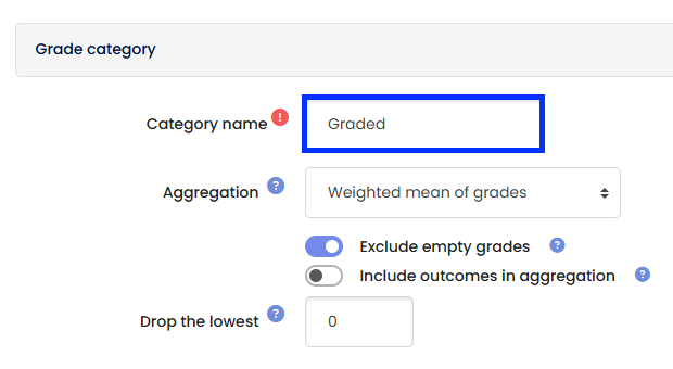 Moodle - Gradebook - Grade Category - Category Name